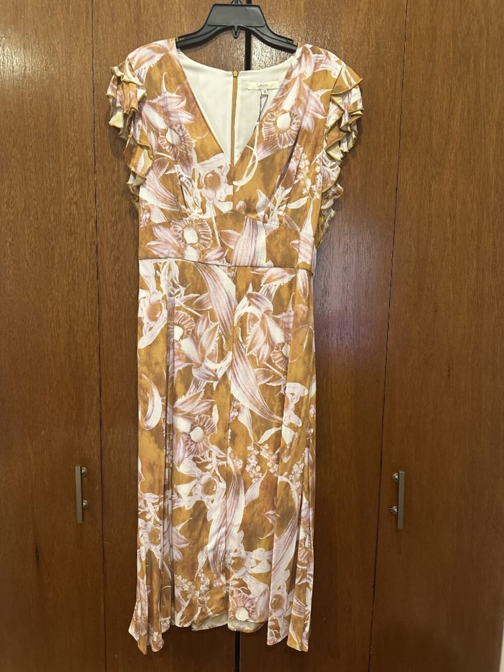 NWT Watercolor Floral Midi Dress | Flutter Sleeves, Tie Waist | Boho Summer/Res - Picture 3 of 6